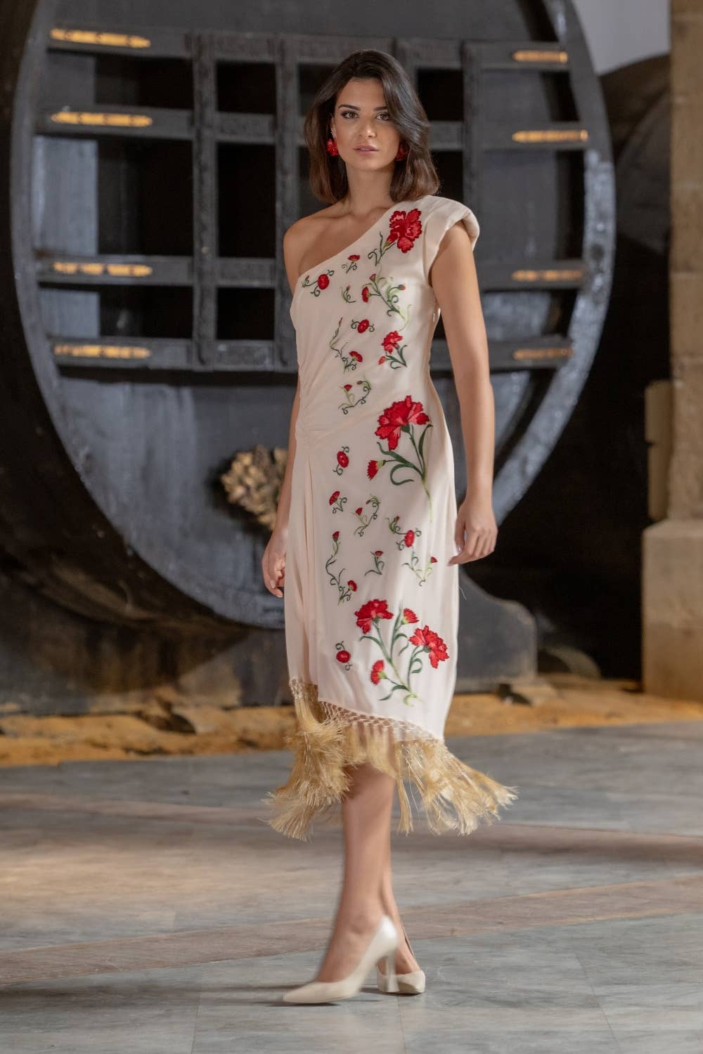 Red Carnation Chiffon Dress