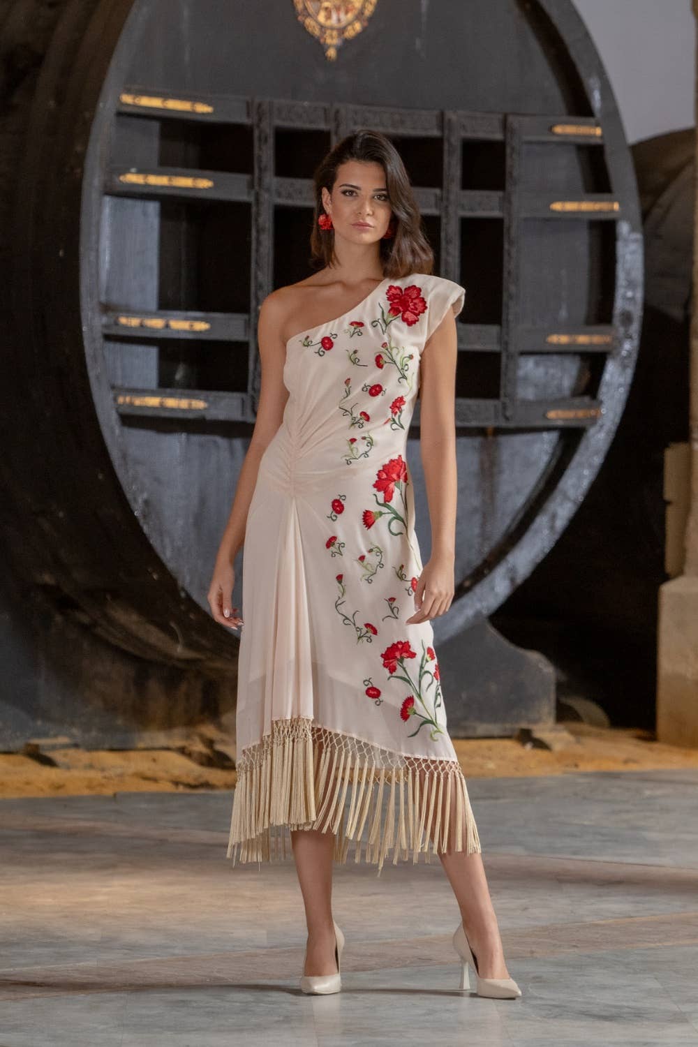 Red Carnation Chiffon Dress