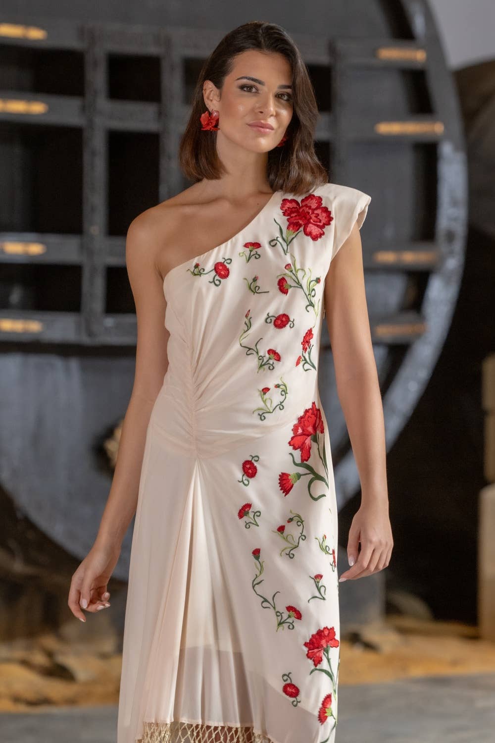 Red Carnation Chiffon Dress